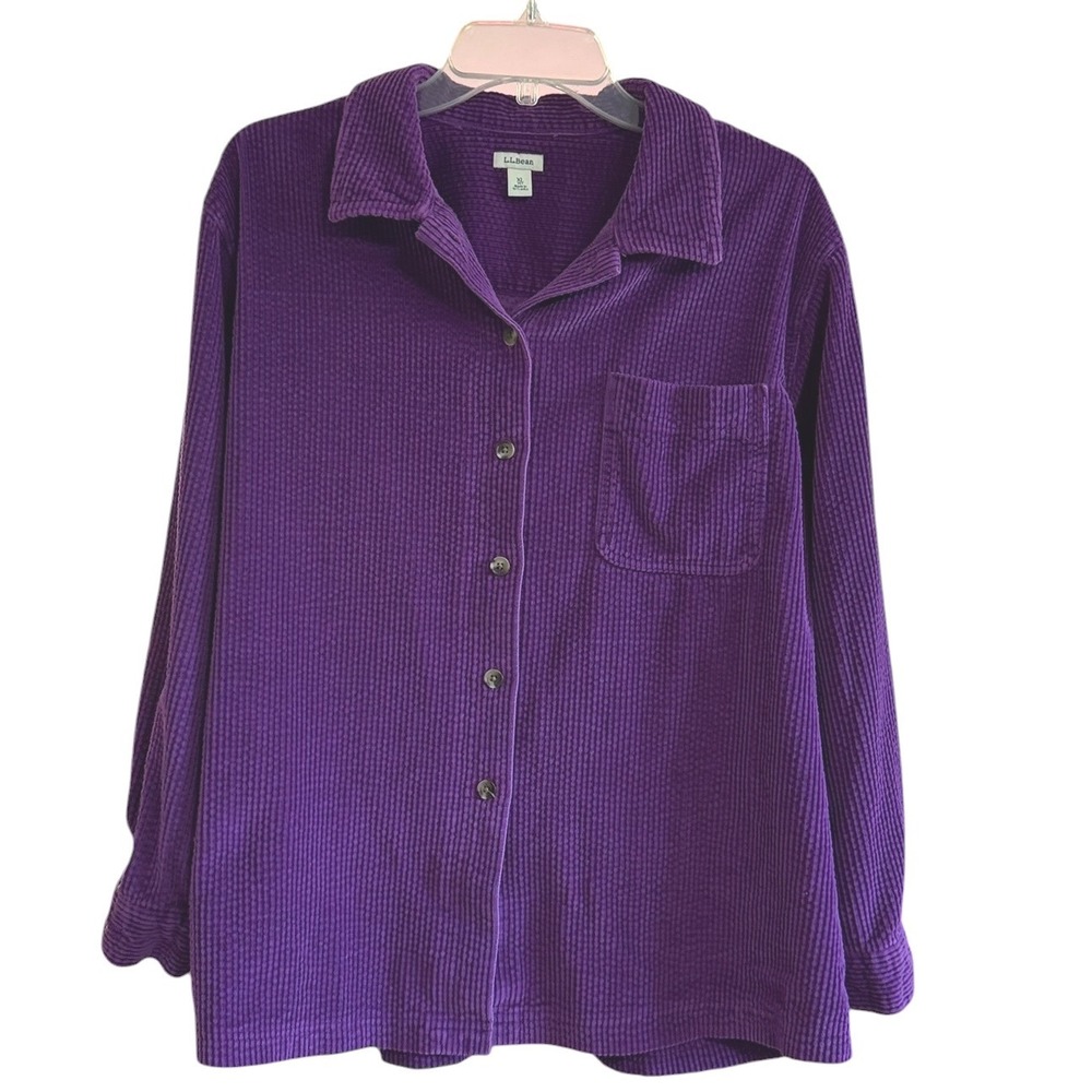 LL Bean Womens XL Petite Purple Wide Wale Corduroy Button Down Shirt Long Sleeve